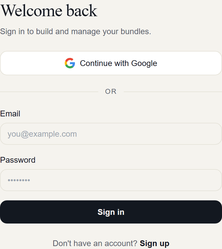 The OnePot sign-up screen with Continue with Google and email options